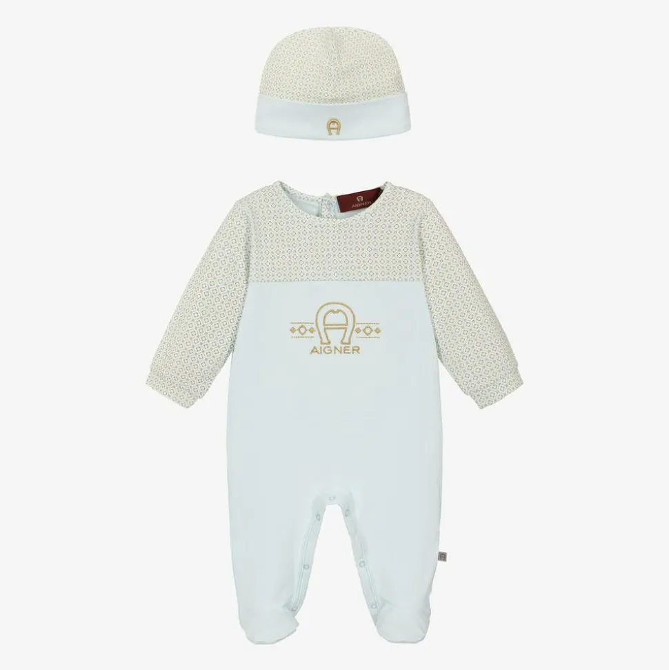 Boys Pale Blue Cotton Babysuit Set