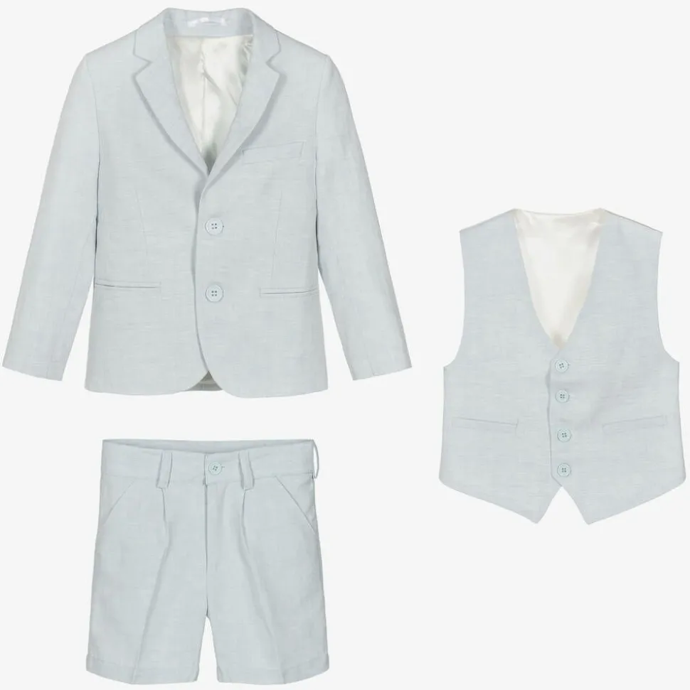 Boys Pale Blue Cotton Shorts Suit