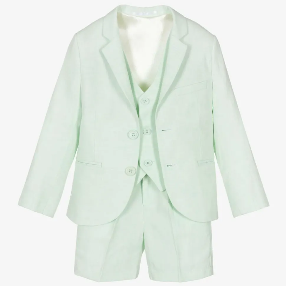 Boys Pale Green Linen & Cotton Shorts Suit
