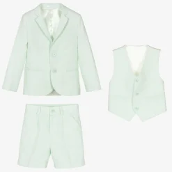 Boys Pale Green Linen & Cotton Shorts Suit