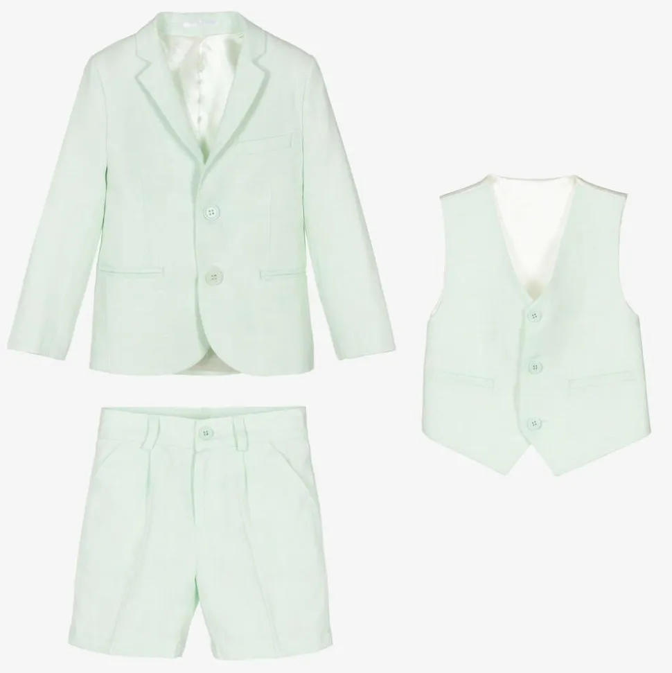 Boys Pale Green Linen & Cotton Shorts Suit