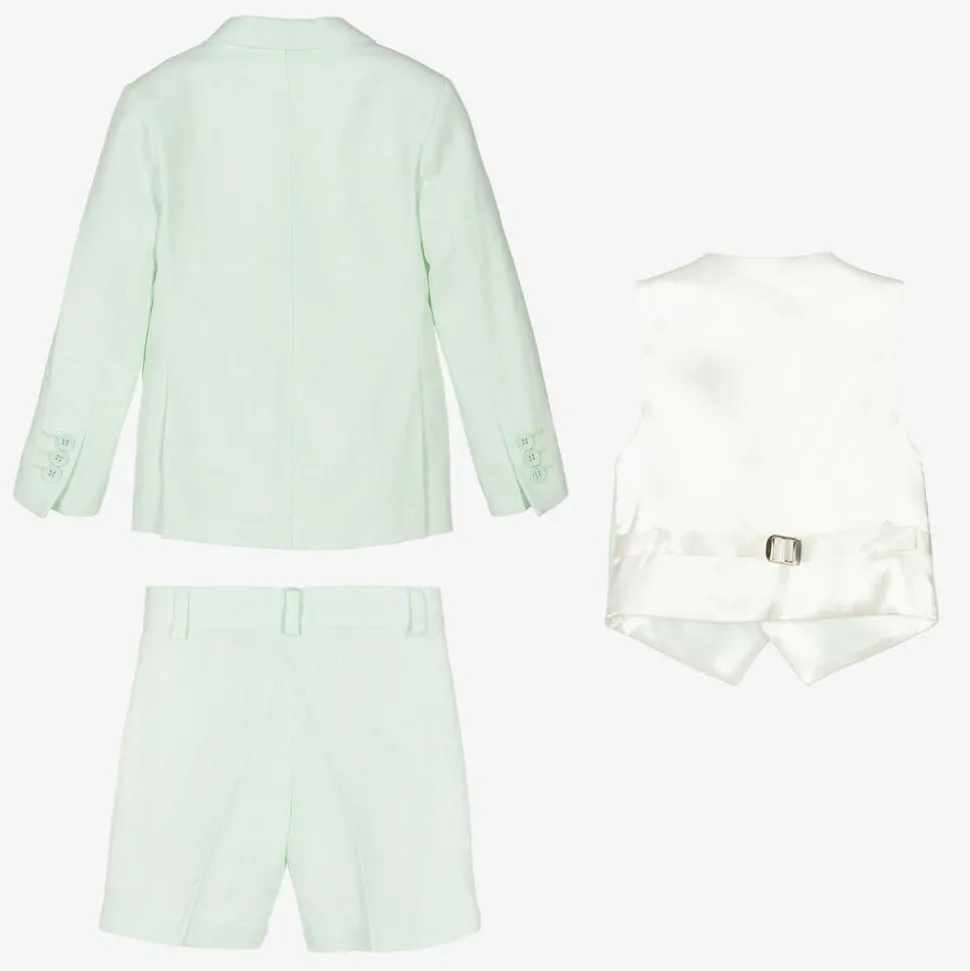 Boys Pale Green Linen & Cotton Shorts Suit