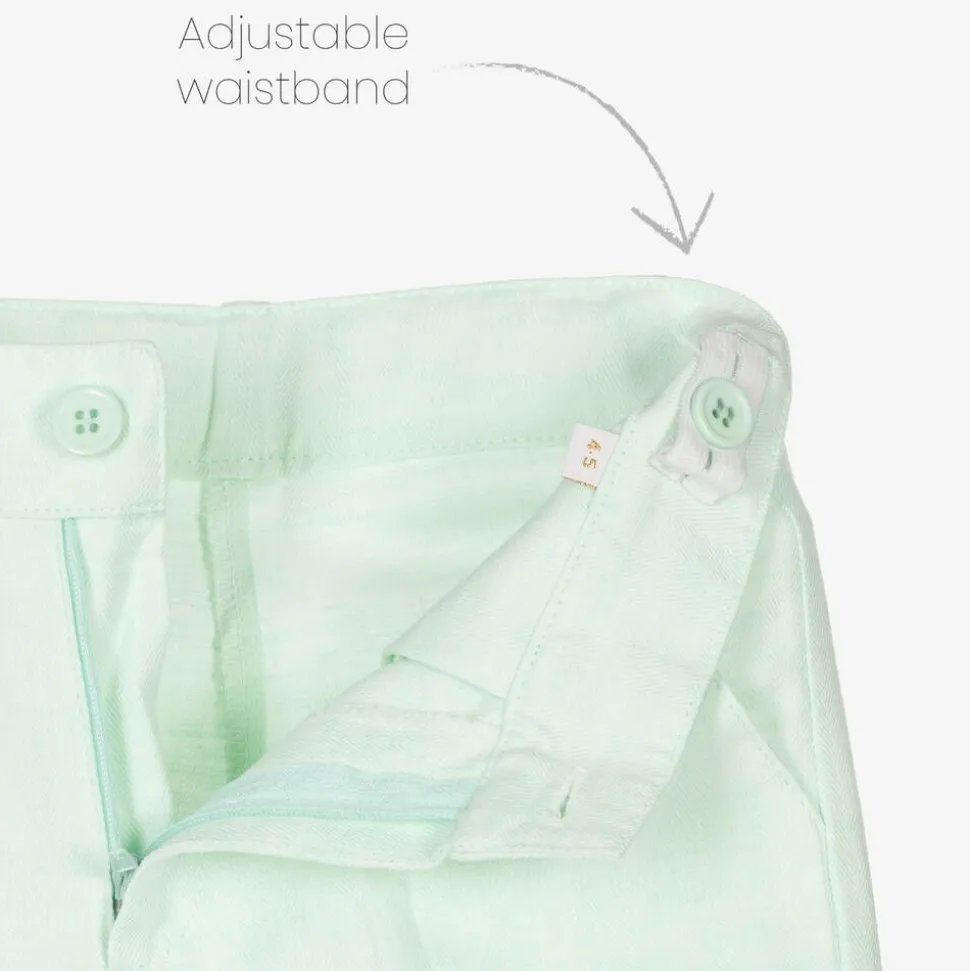 Boys Pale Green Linen & Cotton Shorts Suit