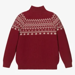 Boys Red Cotton & Wool Knit Jumper