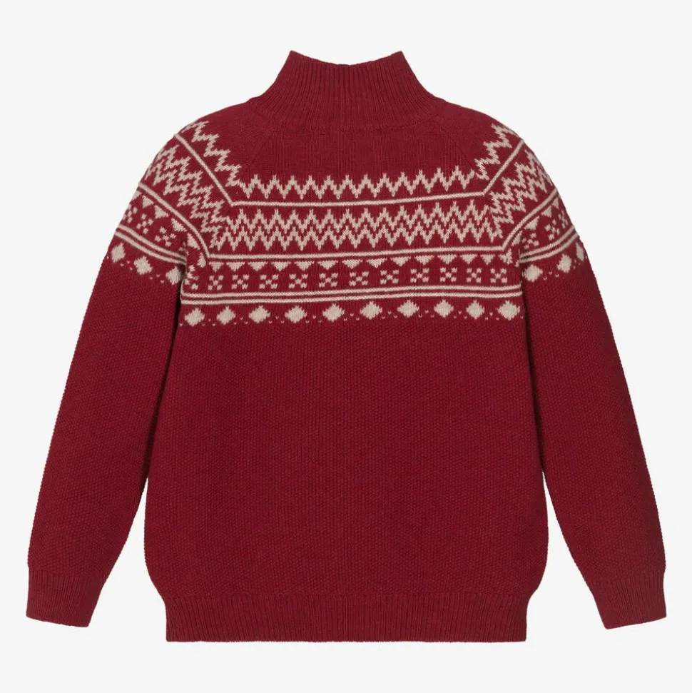 Boys Red Cotton & Wool Knit Jumper