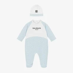 Boys White & Blue Cotton Babygrow Gift Set