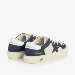 Boys White & Blue Leather May Trainers