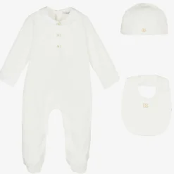 Boys White & Gold Cotton Babysuit Gift Set