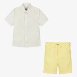 Boys White & Yellow Shorts Set