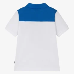 Boys White Colour Block Cotton Polo Shirt
