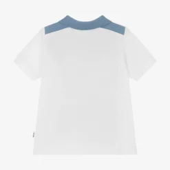 Boys White Colourblock Cotton Polo Shirt