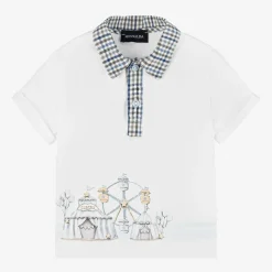 Boys White Cotton Piqué Polo Shirt