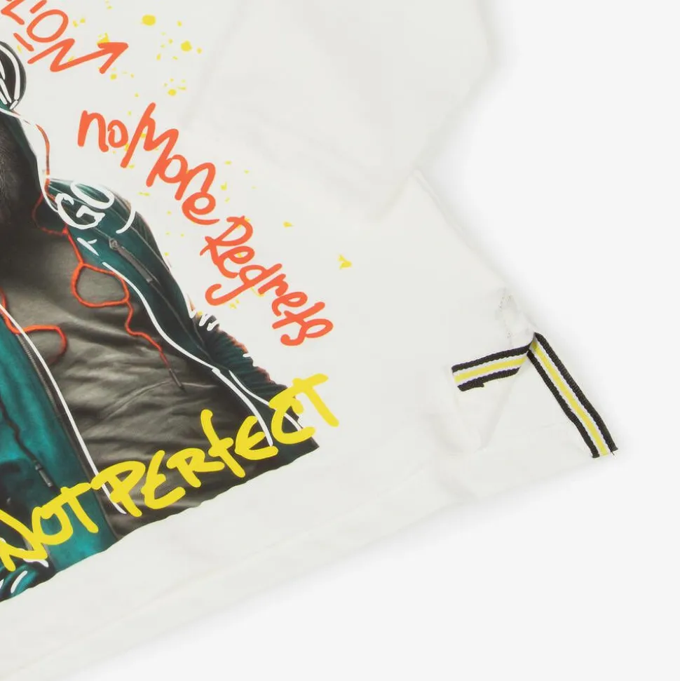 Boys White Cotton Slogan Monkey Top