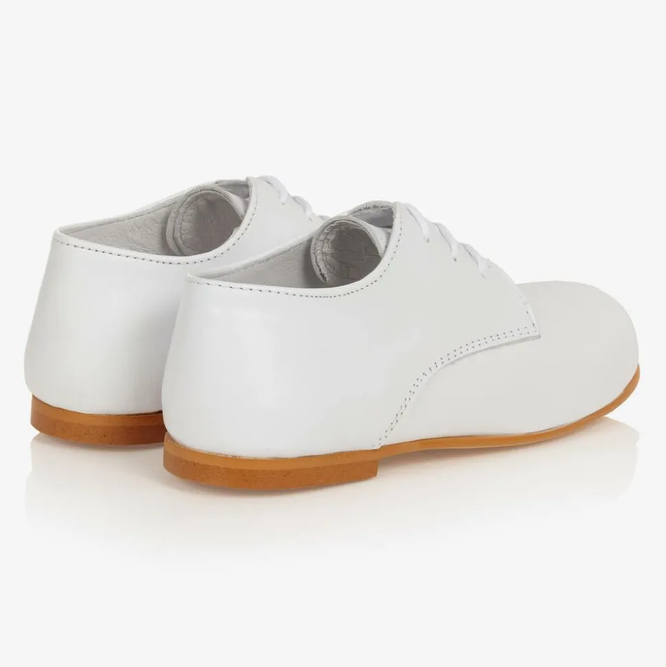 Boys White Lace-Up Leather Shoes