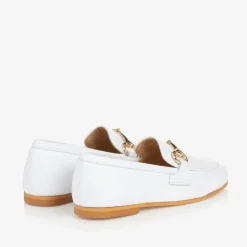 Boys White Leather Loafers