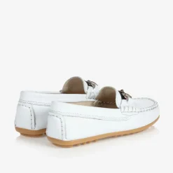 Boys White Leather Moccasins