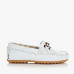 Boys White Leather Moccasins