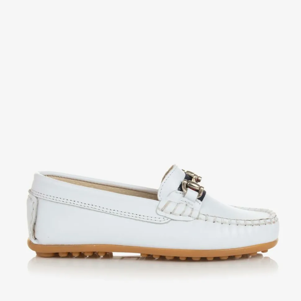 Boys White Leather Moccasins