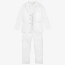 Boys White Satin 5-Piece Suit