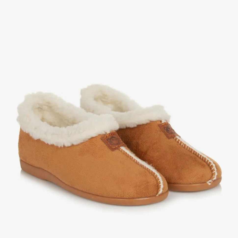 Brown Faux Sheepskin Slippers