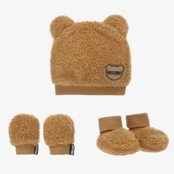 Brown Fleece Hat & Booties Set