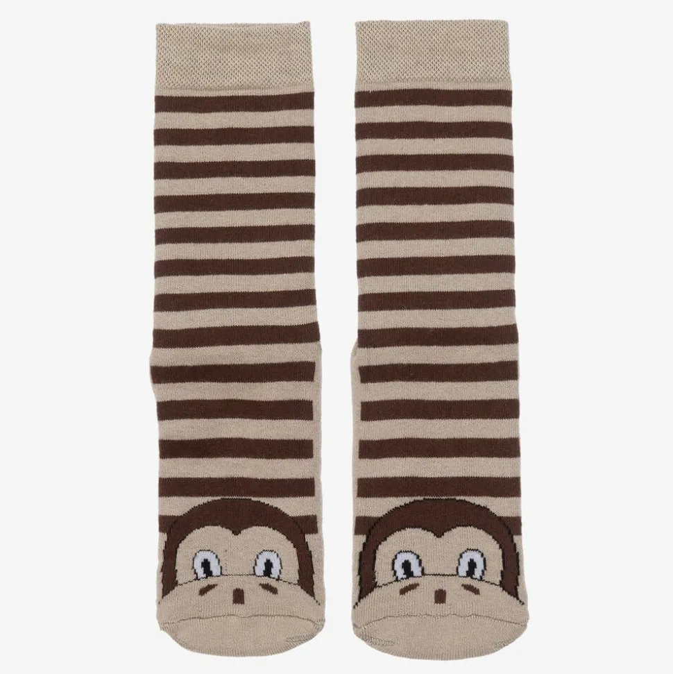 Brown Striped Monkey Slipper Socks