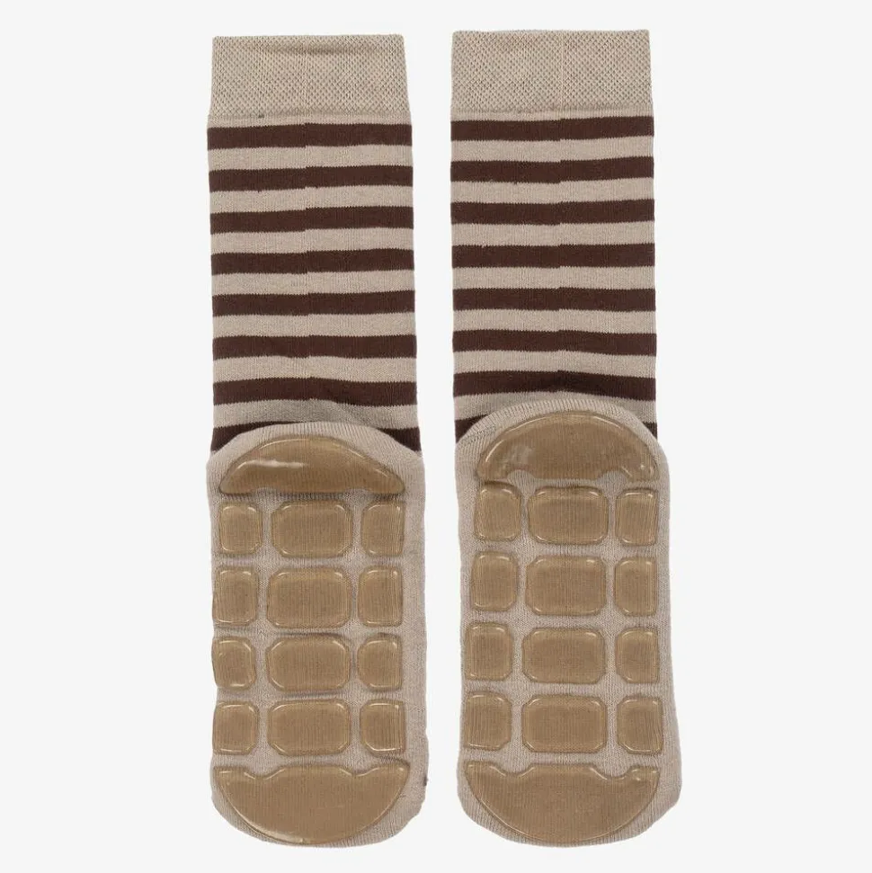Brown Striped Monkey Slipper Socks