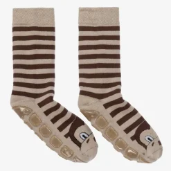 Brown Striped Monkey Slipper Socks