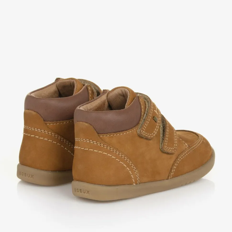 Brown Suede Leather Velcro Boots