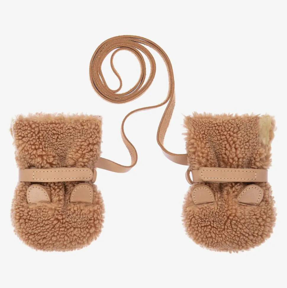 Brown Teddy Fleece Baby Mittens
