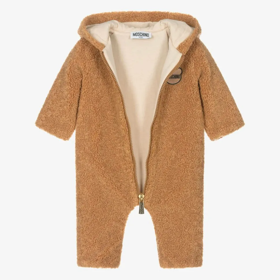 Brown Teddy Fleece Pramsuit