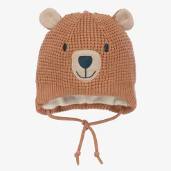 Brown Viscose Knit Bear Hat