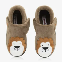 Dark Beige Velcro Lion Slippers