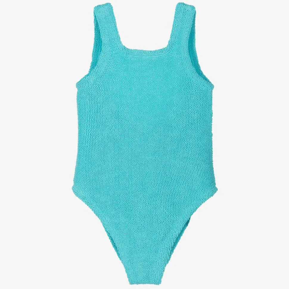 Girls Aqua Blue Crinkle Swimsuit