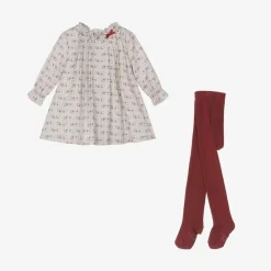 Girls Beige Cotton Dog Dress Set