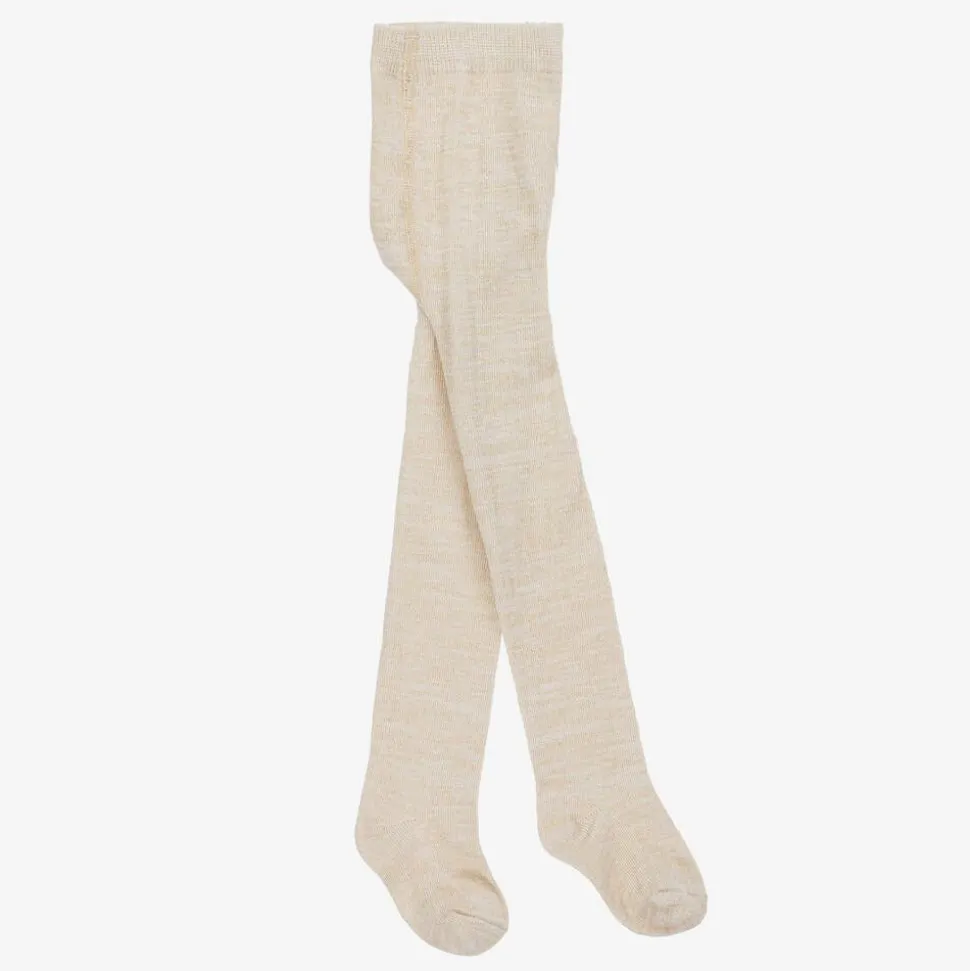 Girls Beige Cotton Glitter Tights