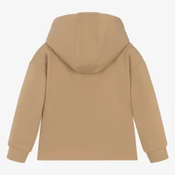 Girls Beige Cotton Horse Print Hoodie