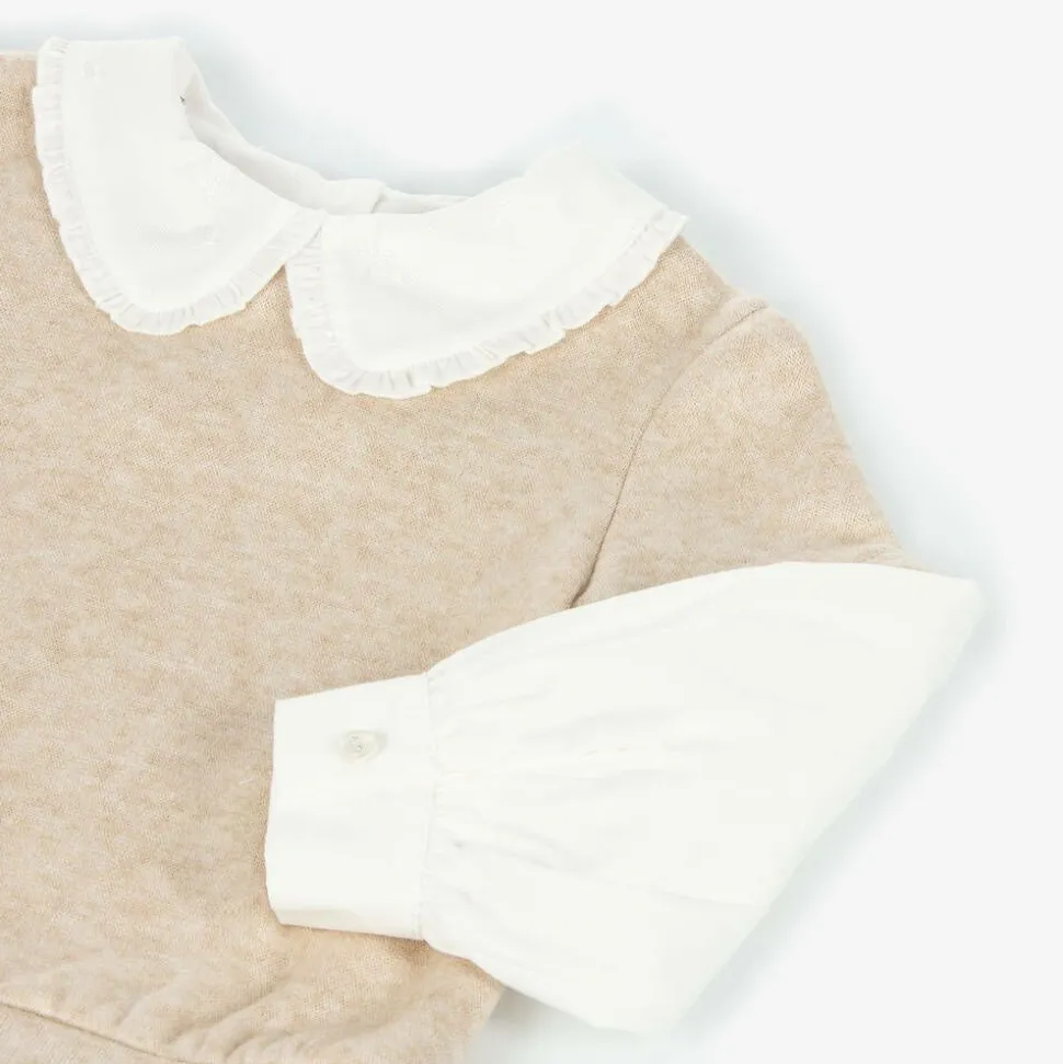 Girls Beige Cotton Layered Sweatshirt