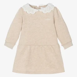 Girls Beige Cotton Sweatshirt Dress