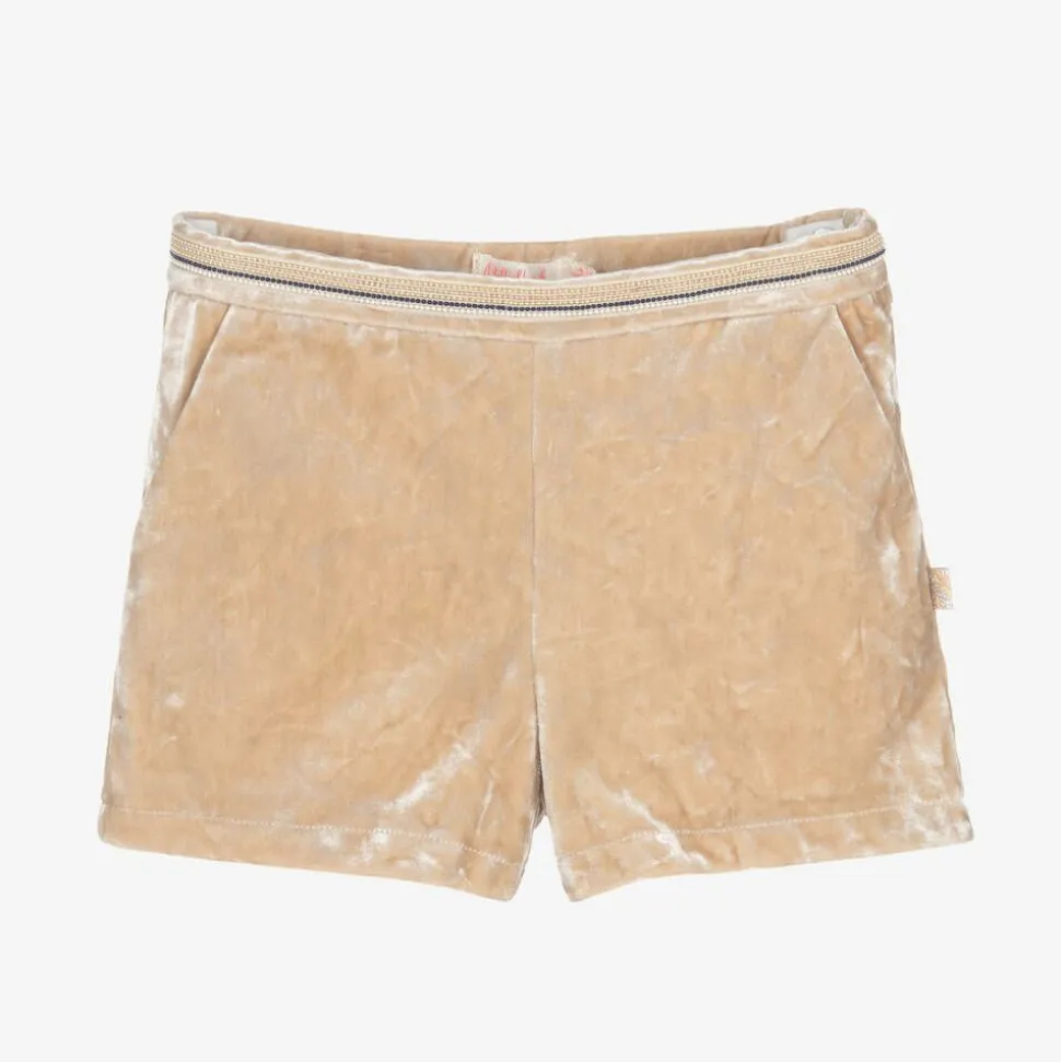 Girls Beige Crushed Velour Shorts