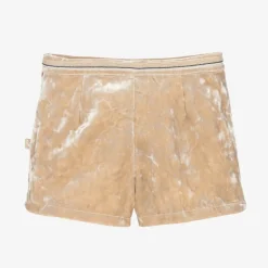 Girls Beige Crushed Velour Shorts