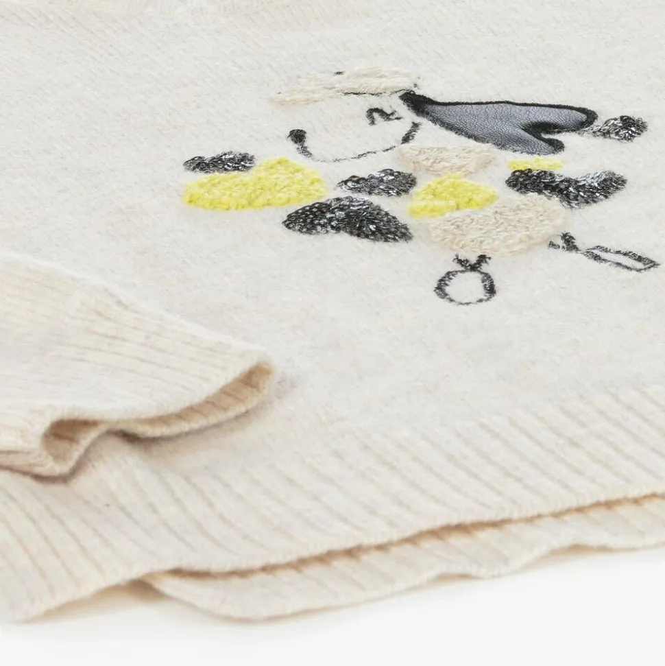 Girls Beige Dog & Sequin Heart Sweater