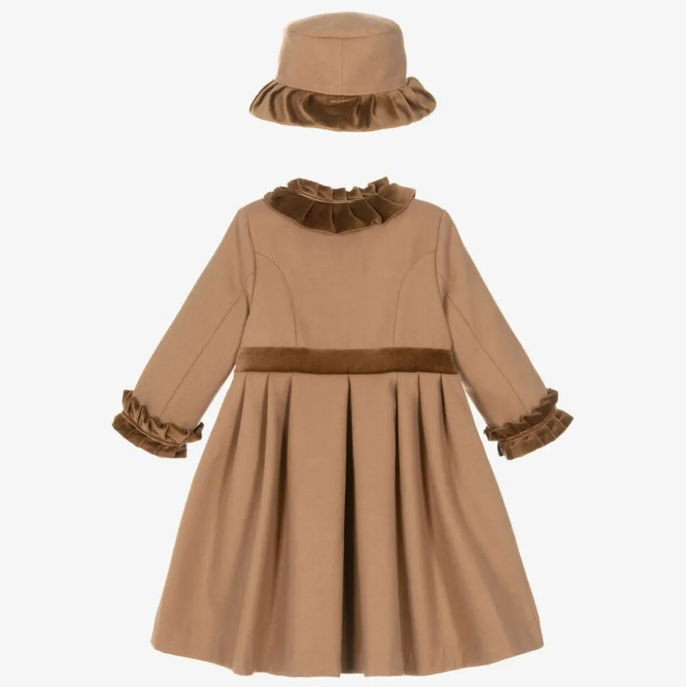 Girls Beige Felted Hat & Coat Set