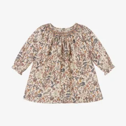 Girls Beige Floral Needlecord Dress