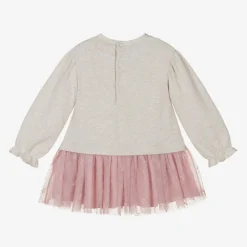 Girls Beige Jersey & Tulle Dress