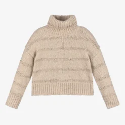 Girls Beige Knitted Sweater