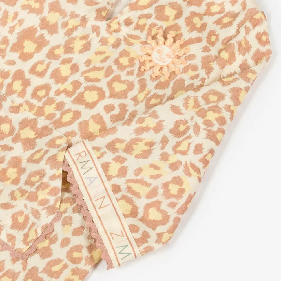 Girls Beige Leopard Print Cotton Beach Kaftan