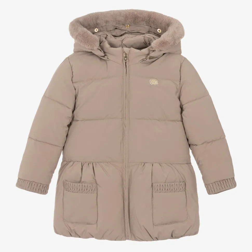 Girls Beige Padded Puffer Coat
