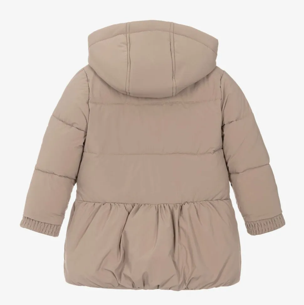 Girls Beige Padded Puffer Coat