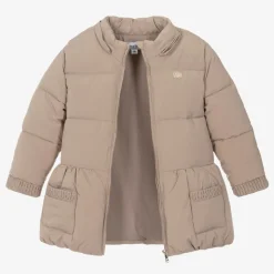 Girls Beige Padded Puffer Coat
